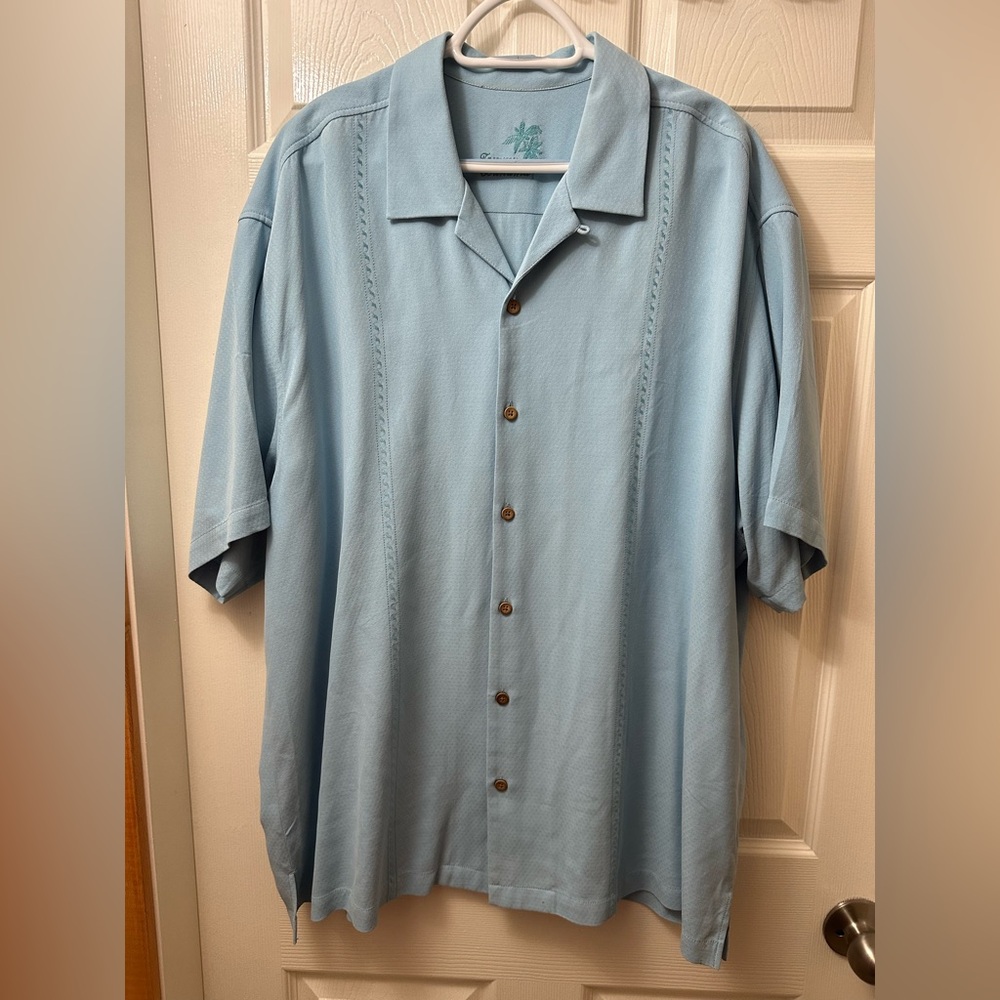 Tommy Bahama 100% Silk Shirt With Embroidered Graphic Mens XL Tall